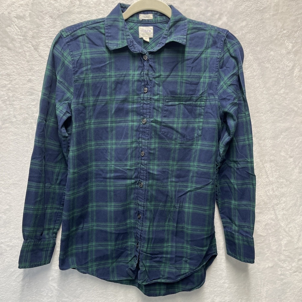 J Crew Boy Fit Plaid Button Shirt Womens XXS Plaid Pocket Cabin Fall Winter